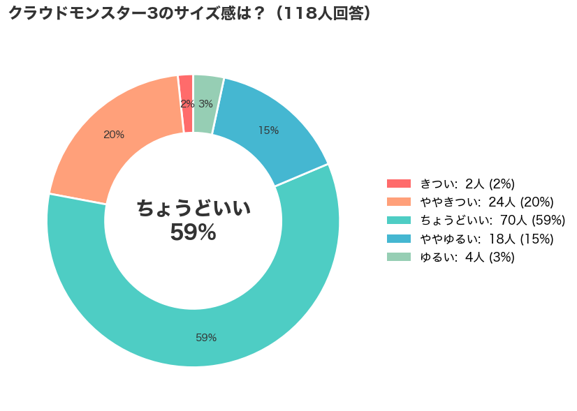 On(オン)のCloudmonster 3(クラウドモンスター3)のサイズ感アンケート結果_円グラフ
